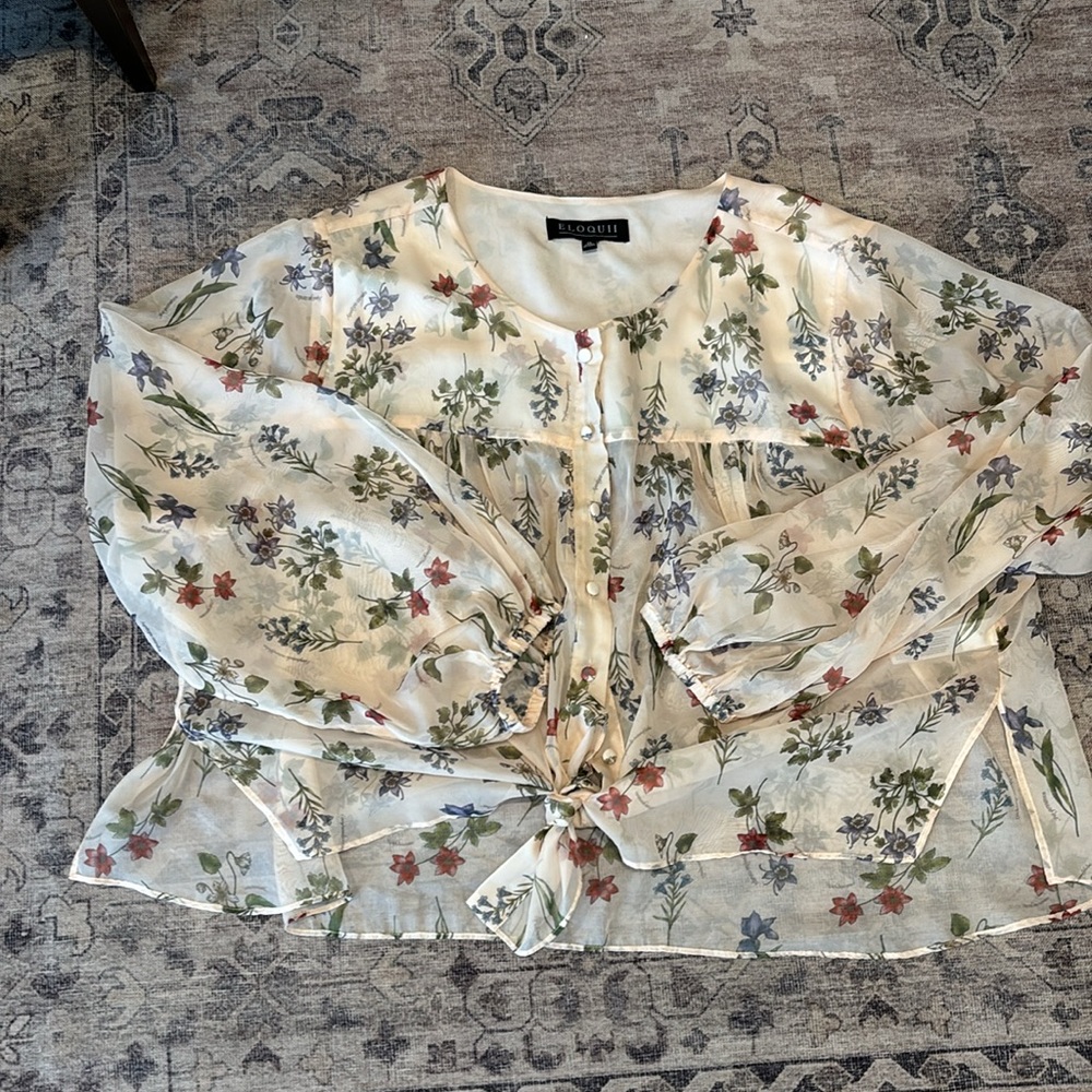 Sheer floral button blouse NWOT